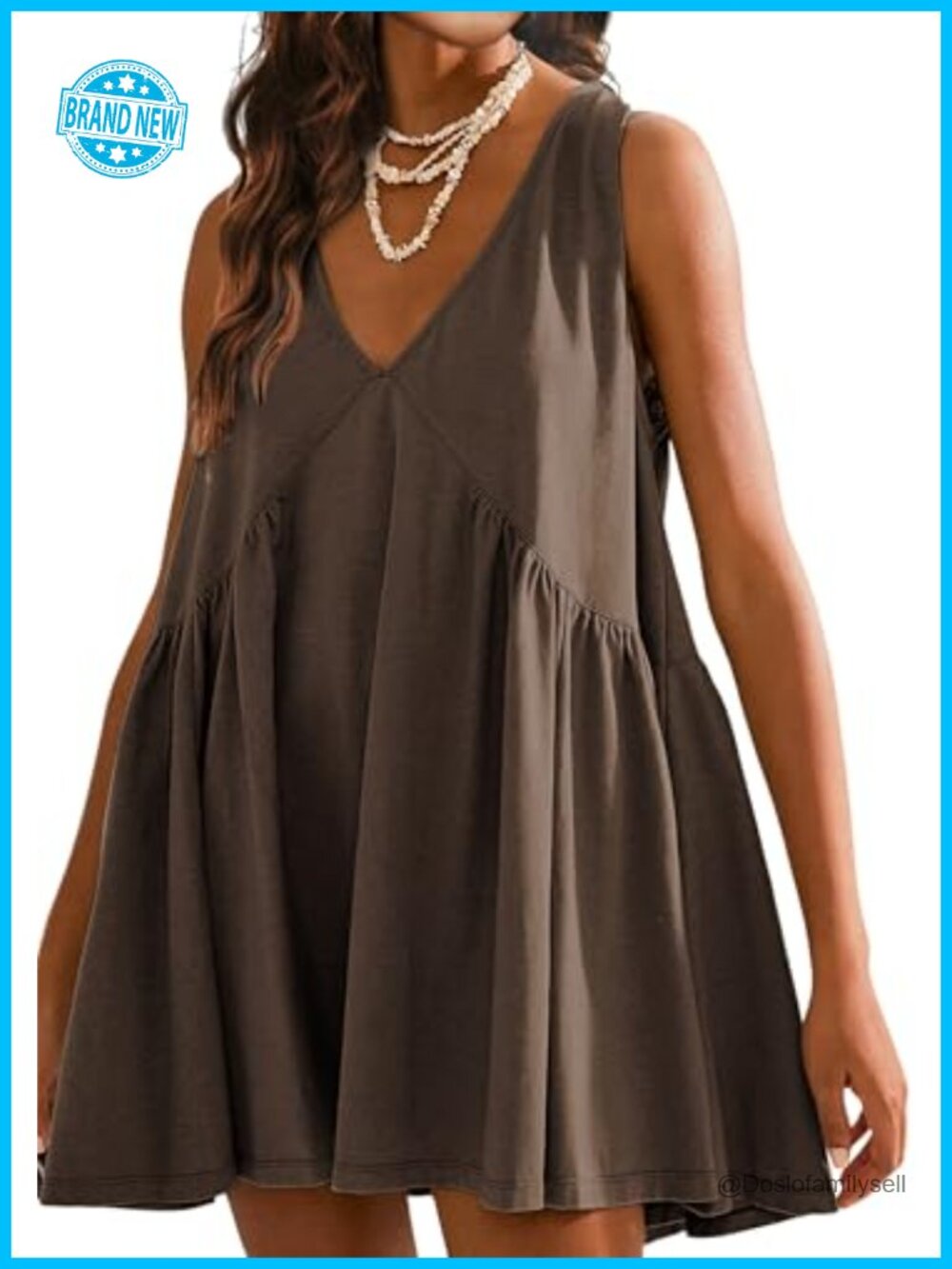 Sleeveless Mini Dress V Neck Babydoll Sundress with Pockets